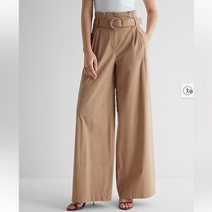 Express // Super High Waisted Belted Paperbag Wide Leg Pant